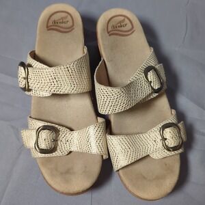 Dansko Womens Slide Sandals Cream Gold Metallic Leather Size 40 Casual